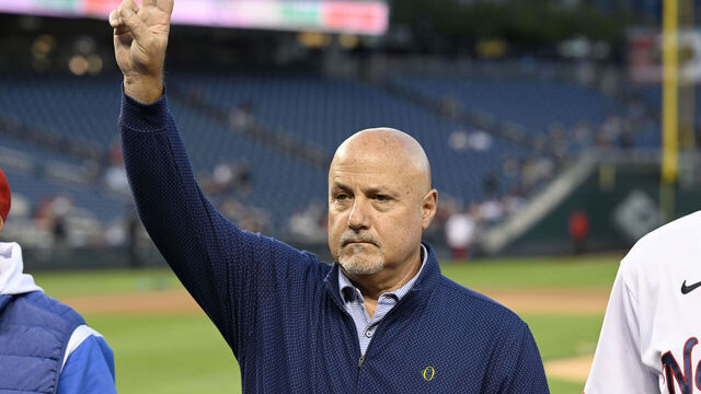 WASHINGTON, DC - SEPTEMBER 27: General Manager Mike Rizzo of the Washington Nationals during a presentation before the game against the Atlanta Braves at Nationals Park on September 27, 2022 in Washington, DC.