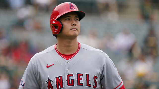 OAKLAND, CA - SEPTEMBER 02: Shohei Ohtani #17 of the Los Angeles Angels looks on during the game between the Los Angeles Angels and the Oakland Athletics at RingCentral Coliseum on Saturday, September 2, 2023 in Oakland, California.