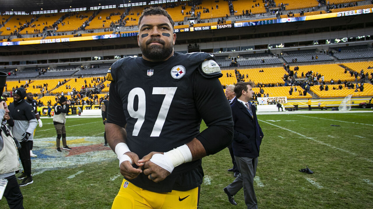 PITTSBURGH, PA - NOVEMBER 13: Pittsburgh Steelers defensive tackle Cameron Heyward (97) looks on after the national football league game between the New Orleans Saints and the Pittsburgh Steelers on November 13, 2022 at Acrisure Stadium in Pittsburgh, PA.