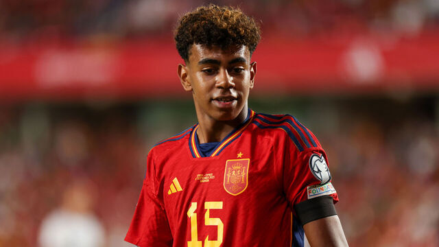 GRANADA, SPAIN - SEPTEMBER 12: Lamine Yamal of Spain during the UEFA EURO 2024 European qualifier match between Spain and Cyprus at Nuevo Los Carmenes on September 12, 2023 in Granada, Spain.