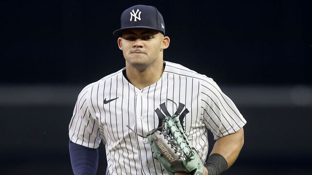 NEW YORK, NEW YORK - SEPTEMBER 09: Jasson Dominguez #89 of the New York Yankees in action against the Milwaukee Brewers at Yankee Stadium on September 9, 2023 in the Bronx borough of New York City. The Brewers defeated the Yankees 9-2.