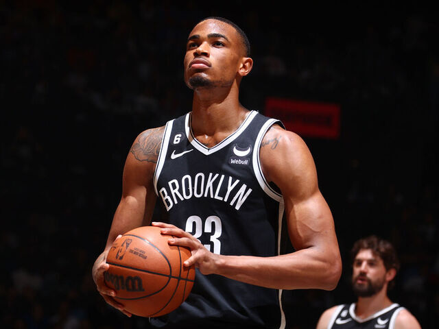BROOKLYN, NY - APRIL 22: Nicolas Claxton #33 of the Brooklyn Nets prepares to shoot a free throw during the game against the Philadelphia 76ers during Round 1 Game 4 of the 2023 NBA Playoffs on April 22, 2023 at Barclays Center in Brooklyn, New York. Mandatory Copyright Notice: Copyright 2023 NBAE