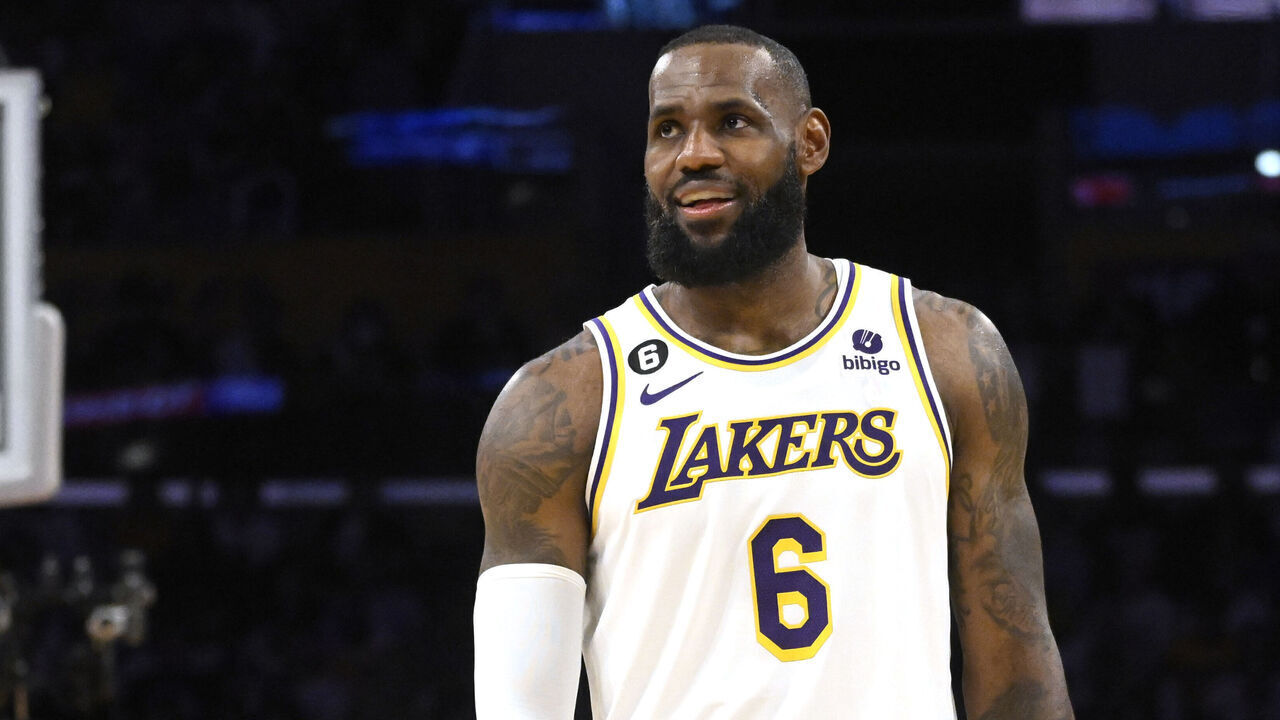 Los Angeles, CA - May 20: LeBron James #6 of the Los Angeles Lakers in the second half of game 3 of a Western Conference finals NBA playoff basketball game against the Denver Nuggets at Crypto.com Arena in Los Angeles on Saturday, May 20, 2023.