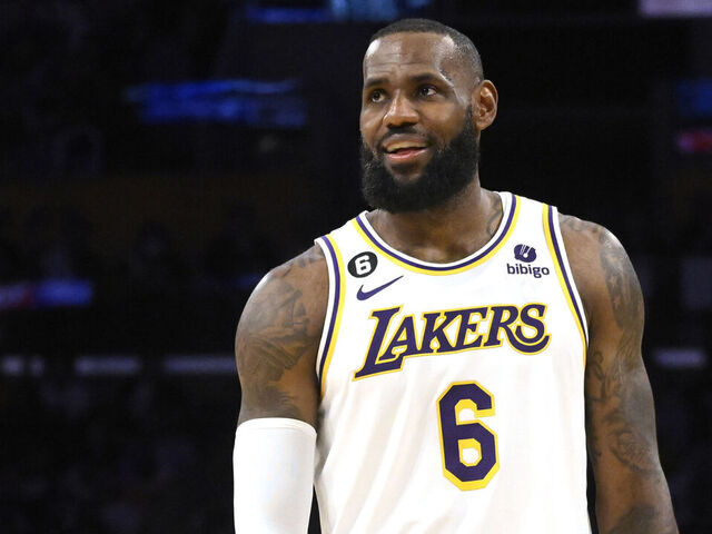 Los Angeles, CA - May 20: LeBron James #6 of the Los Angeles Lakers in the second half of game 3 of a Western Conference finals NBA playoff basketball game against the Denver Nuggets at Crypto.com Arena in Los Angeles on Saturday, May 20, 2023.