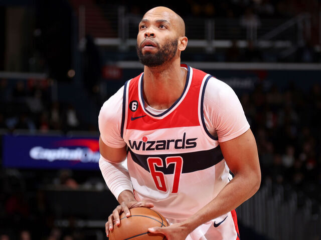 WASHINGTON, DC - MARCH 14: Taj Gibson #67 of the Washington Wizards prepares to shoot a free throw during the game against the Detroit Pistons on March 14, 2023 at Capital One Arena in Washington, DC. Mandatory Copyright Notice: Copyright 2023 NBAE