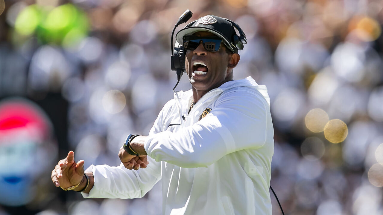 BOULDER, CO - SEPTEMBER 09: Colorado head coach Deion Sanders directs his players during the home opener game between the Colorado Buffaloes and the the Nebraska Cornhuskers on Saturday, September 9, 2023 at Folsom Field in Boulder, CO.