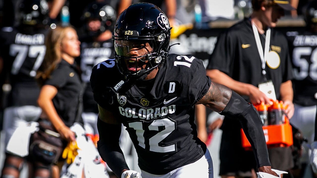 BOULDER, CO - SEPTEMBER 09: Colorado cornerback Travis Hunter (12) runs routes during warmups prior to the home opener game between the Colorado Buffaloes and the the Nebraska Cornhuskers on Saturday, September 9, 2023 at Folsom Field in Boulder, CO.