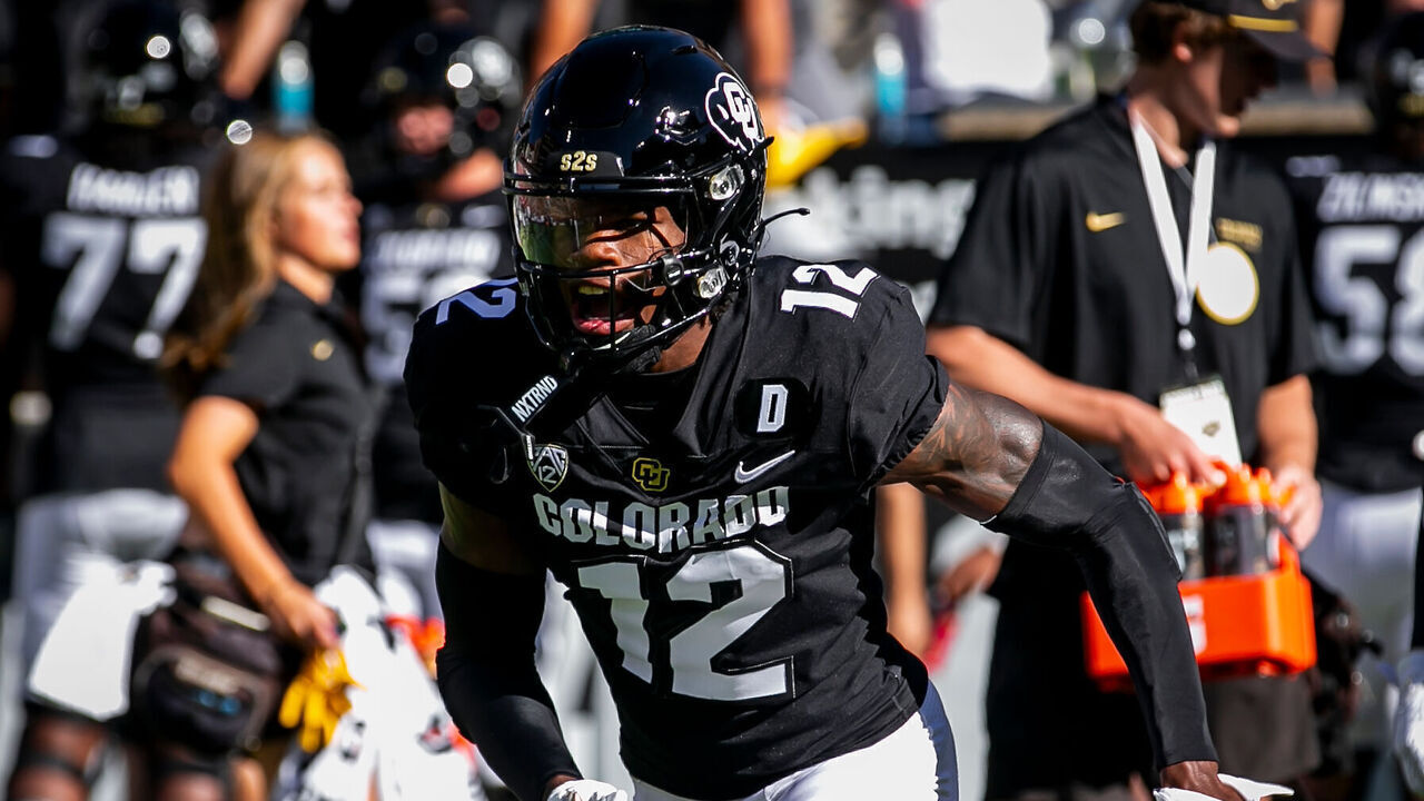BOULDER, CO - SEPTEMBER 09: Colorado cornerback Travis Hunter (12) runs routes during warmups prior to the home opener game between the Colorado Buffaloes and the the Nebraska Cornhuskers on Saturday, September 9, 2023 at Folsom Field in Boulder, CO.