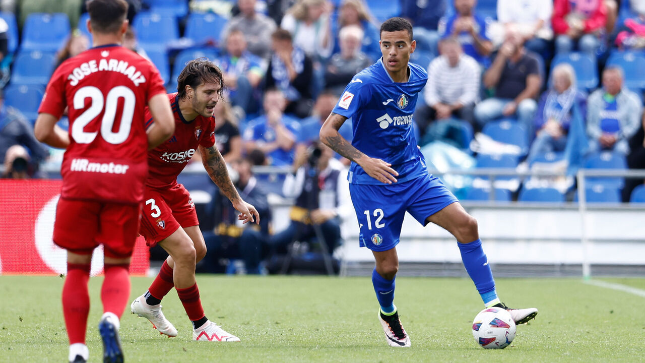 GETAFE, SPAIN - SEPTEMBER 17: Mason Greenwood of Getafe CF in action during the spanish league, La Liga EA Sports, football match played between Getafe CF and CA Osasuna at Coliseum Alfonso Perez stadium on September 17, 2023, in Getafe, Madrid, Spain.