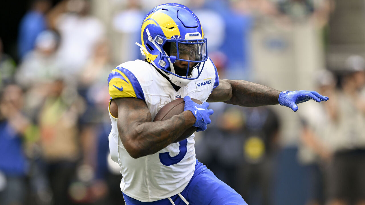 SEATTLE, WASHINGTON - SEPTEMBER 10: Cam Akers #3 of the Los Angeles Rams runs the ball during the game against the Seattle Seahawks at Lumen Field on September 10, 2023 in Seattle, Washington. The Los Angeles Rams won 30-13.