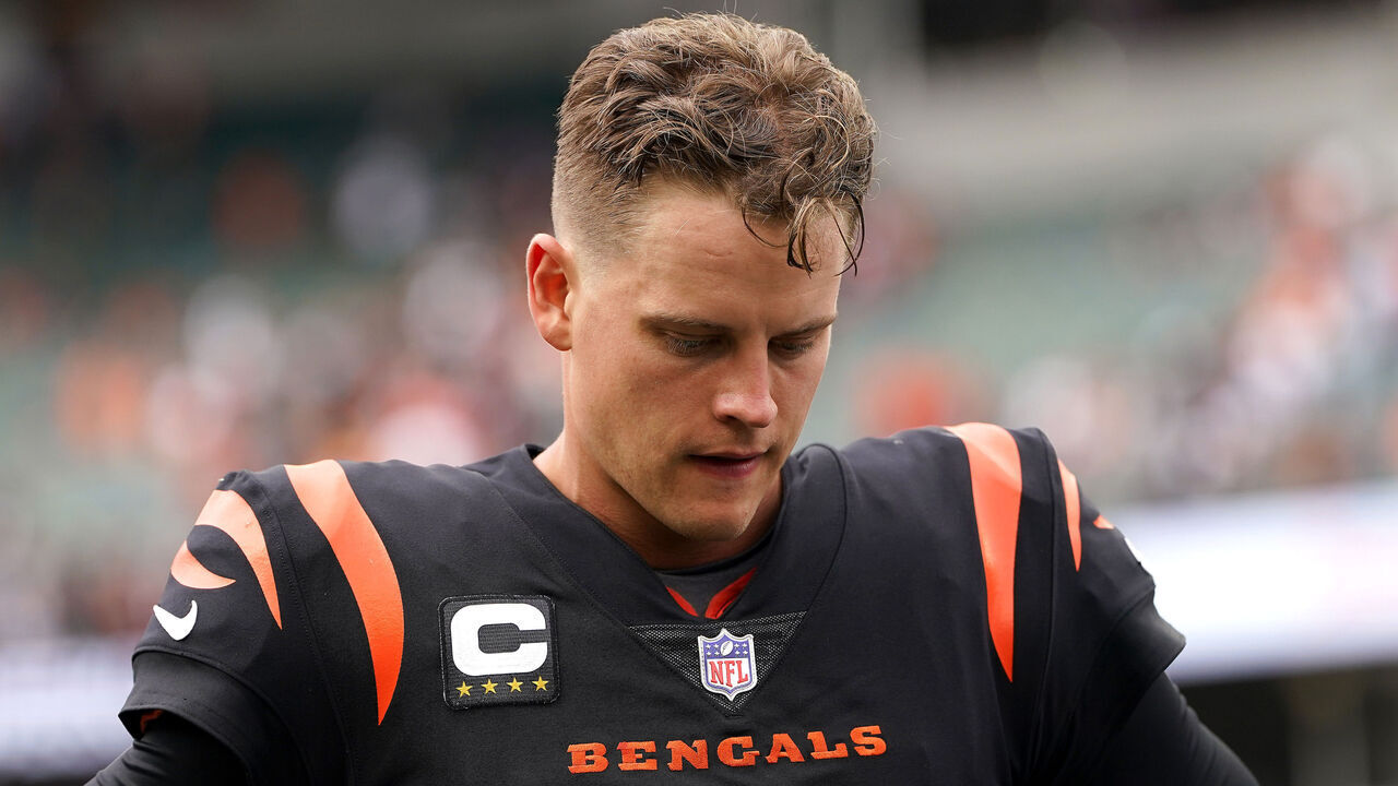 CINCINNATI, OHIO - SEPTEMBER 17: Joe Burrow #9 of the Cincinnati Bengals walks off the field after a loss to the Baltimore Ravens at Paycor Stadium on September 17, 2023 in Cincinnati, Ohio.