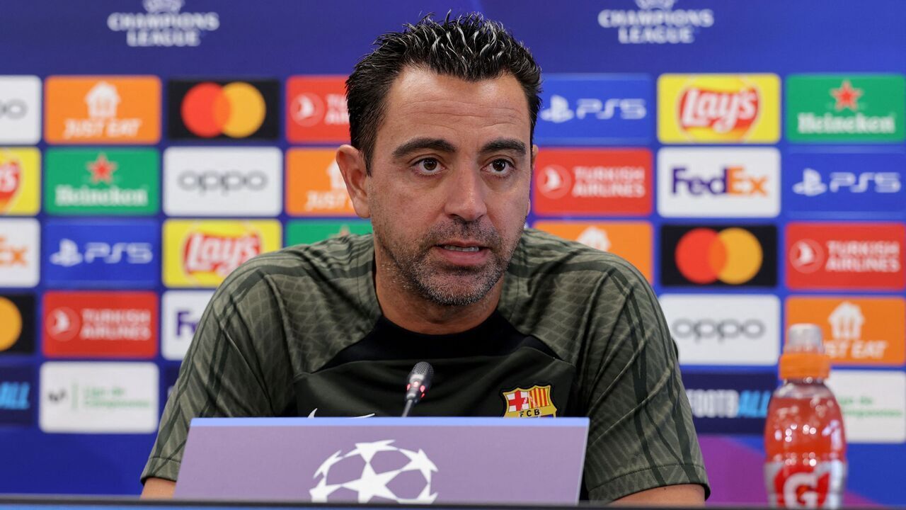 Barcelona's Spanish coach Xavi gives a press conference on the eve of the UEFA Champions League football match between FC Barcelona and Royal Antwerp FC, at the training ground in Sant Joan Despi, near Barcelona, on September 18, 2023.