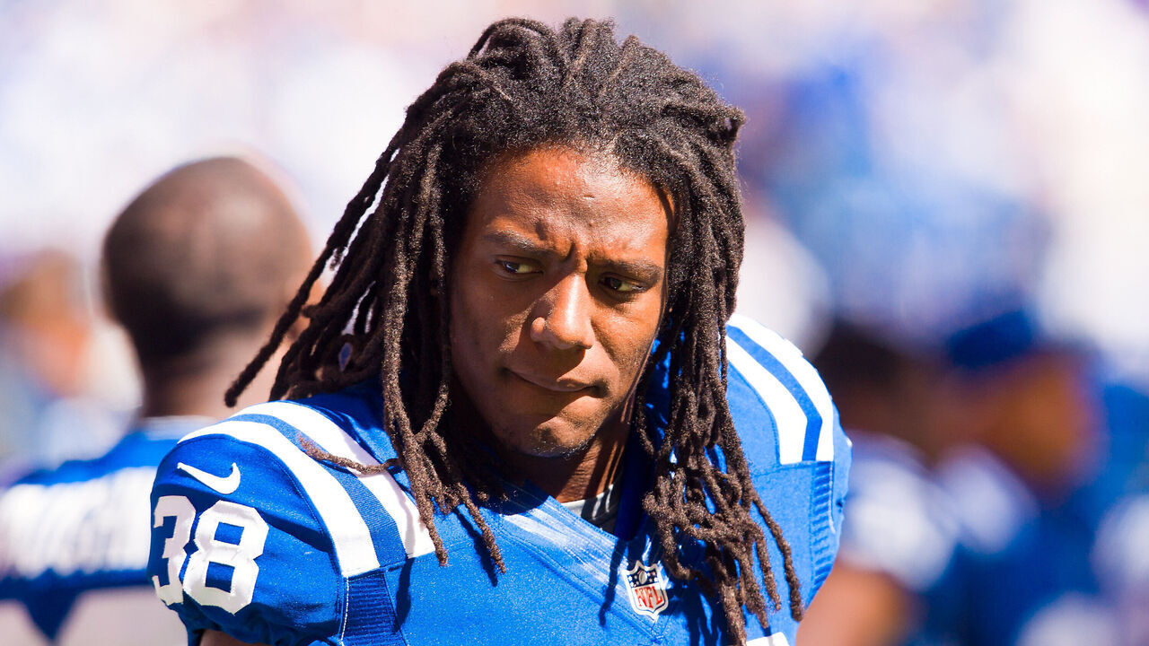 INDIANAPOLIS, IN - SEPTEMBER 23: Sergio Brown #38 of the Indianapolis Colts seen on the sidelines during action against the Jacksonville Jaguars at Lucas Oil Stadium on September 23, 2012 in Indianapolis, Indiana.