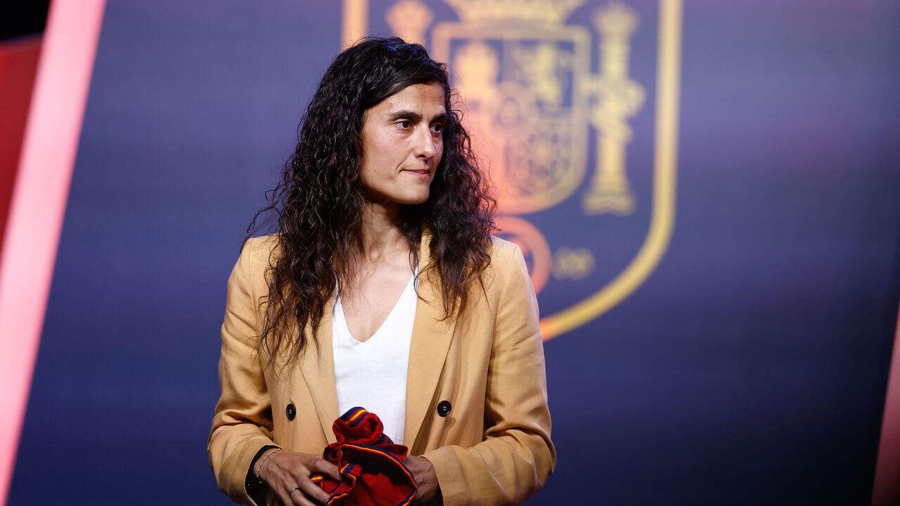 LAS ROZAS, SPAIN - SEPTEMBER 18: Montse Tome looks on during her Official Presentation and First List as Absolute National Coach of Spain Women Team at Ciudad del Futbol on September 18, 2023, in Las Rozas, Madrid, Spain.