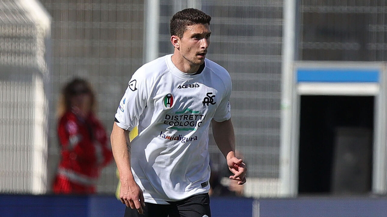 LA SPEZIA, ITALY - APRIL 02: Mattia Caldara of Spezia Calcio in action during the Serie A match between Spezia Calcio and Salernitana at Stadio Alberto Picco on April 2, 2023 in La Spezia, Italy.