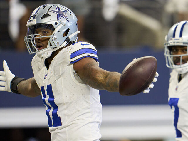 ARLINGTON, TX - SEPTEMBER 17: Micah Parsons #11 of the Dallas Cowboys celebrates after recovering a fumble against the New York Jets during the second half at AT&T Stadium on September 17, 2023 in Arlington, Texas.