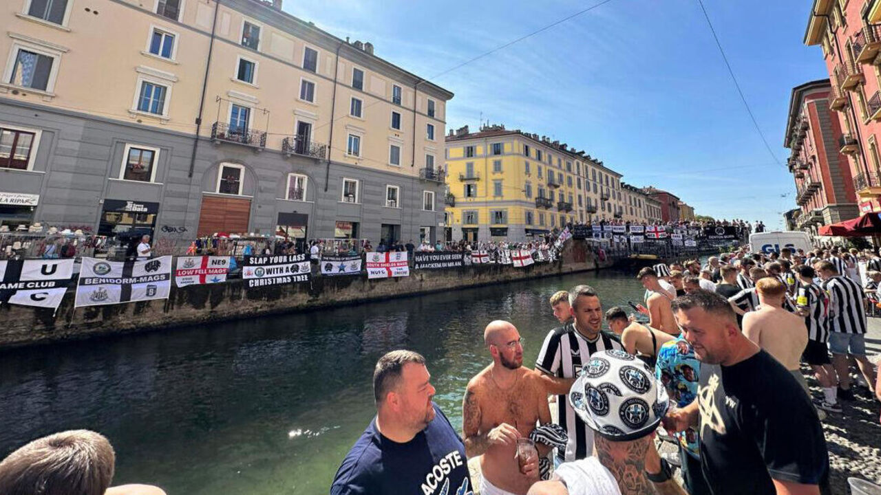 Newcastle United fans in Milan ahead of the UEFA Champions League Group F match against AC Milan. Picture date: Tuesday September 19, 2023.
