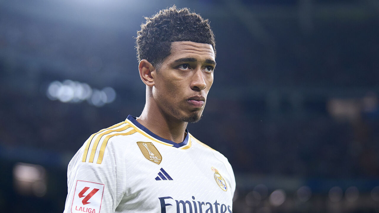 MADRID, SPAIN - SEPTEMBER 17: Jude Bellingham of Real Madrid CF looks on prior the game during the LaLiga EA Sports match between Real Madrid CF and Real Sociedad at Estadio Santiago Bernabeu on September 17, 2023 in Madrid, Spain.