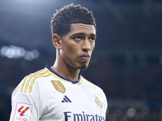 MADRID, SPAIN - SEPTEMBER 17: Jude Bellingham of Real Madrid CF looks on prior the game during the LaLiga EA Sports match between Real Madrid CF and Real Sociedad at Estadio Santiago Bernabeu on September 17, 2023 in Madrid, Spain.