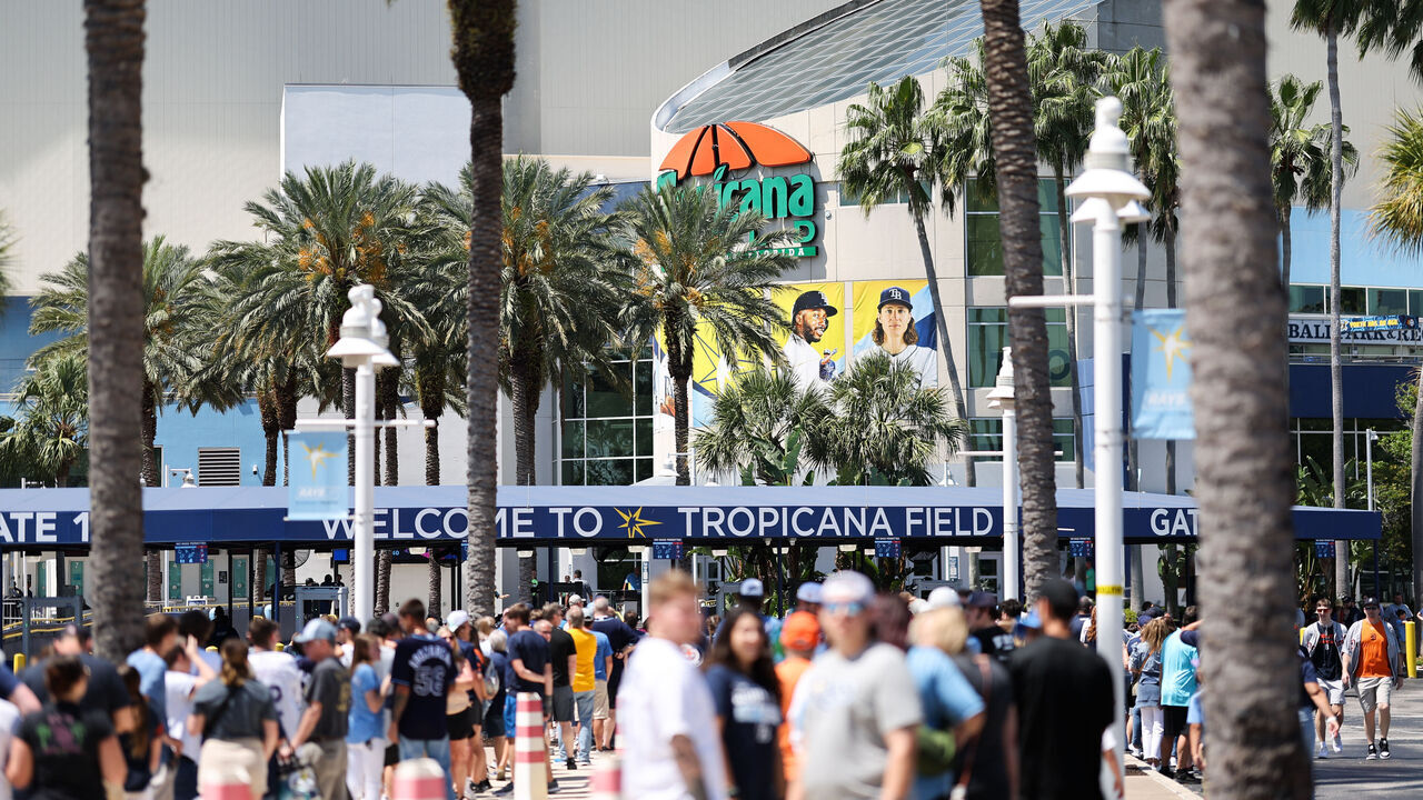 TAMPA, FL - MARCH 30: Fans wait in line outside the stadium prior to the game between the Detroit Tigers and the Tampa Bay Rays at Tropicana Field on Thursday, March 30, 2023 in Tampa, Florida.