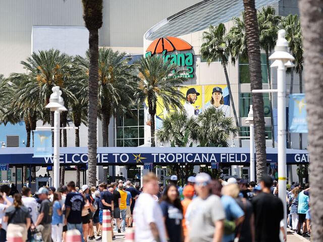 TAMPA, FL - MARCH 30: Fans wait in line outside the stadium prior to the game between the Detroit Tigers and the Tampa Bay Rays at Tropicana Field on Thursday, March 30, 2023 in Tampa, Florida.