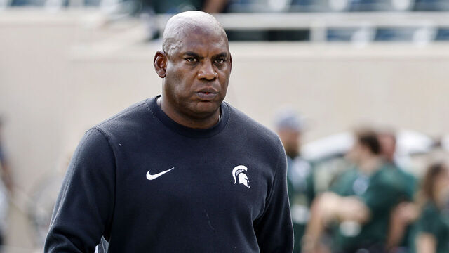 EAST LANSING, MICHIGAN - SEPTEMBER 09: Head coach Mel Tucker of the Michigan State Spartans looks on prior to a game against the Richmond Spiders at Spartan Stadium on September 09, 2023 in East Lansing, Michigan.