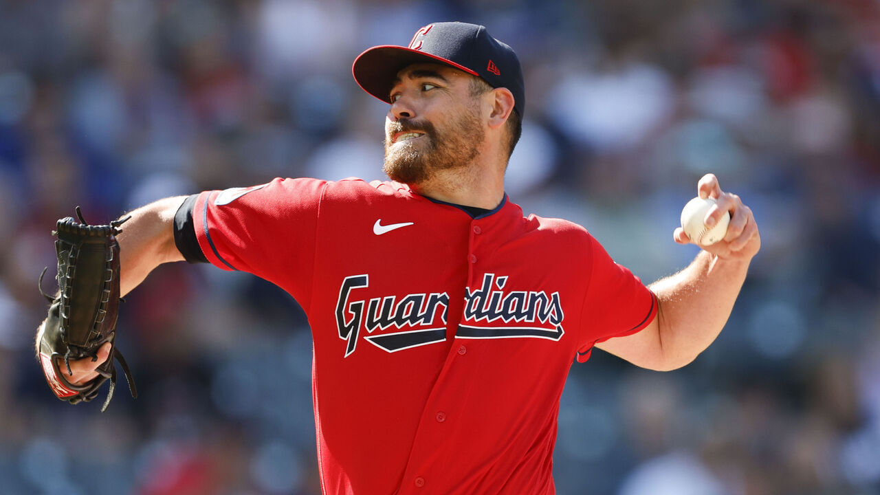 CLEVELAND, OH - SEPTEMBER 17: Matt Moore #55 of the Cleveland Guardians pitches against the Texas Rangers during the seventh inning at Progressive Field on September 17, 2023 in Cleveland, Ohio.