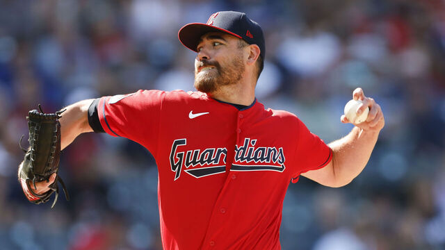 CLEVELAND, OH - SEPTEMBER 17: Matt Moore #55 of the Cleveland Guardians pitches against the Texas Rangers during the seventh inning at Progressive Field on September 17, 2023 in Cleveland, Ohio.