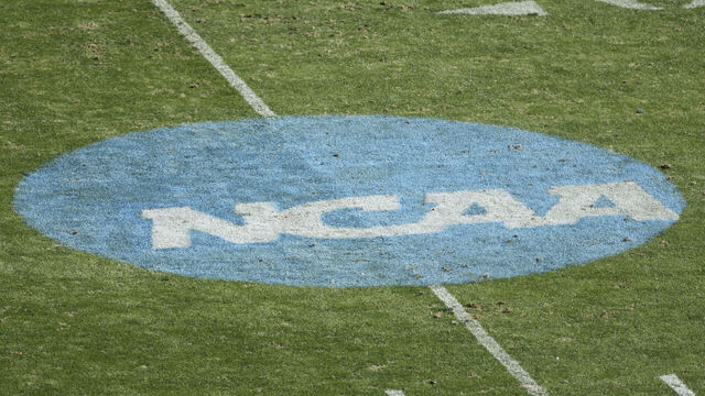 FRISCO, TX - JANUARY 08: A NCAA logo is seen on the field before the game between the South Dakota State Jackrabbits and the North Dakota State Bison in the Division I FCS Football Championship held at Toyota Stadium on January 8, 2023 in Frisco, Texas.