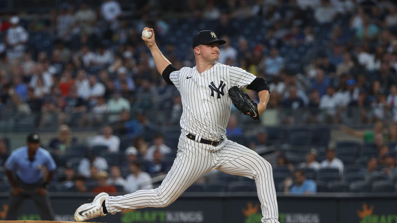 NEW YORK, NY - SEPTEMBER 6: Clarke Schmidt #36 of the New York Yankees throws a pitch in the first inning during a game against the Detroit Tigers at Yankee Stadium on September 6, 2023, in New York, New York.