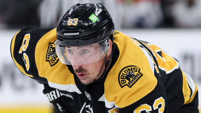 BOSTON, MASSACHUSETTS - APRIL 30: Brad Marchand #63 of the Boston Bruins looks on during the second period against the Florida Panthers in Game Seven of the First Round of the 2023 Stanley Cup Playoffs at TD Garden on April 30, 2023 in Boston, Massachusetts.