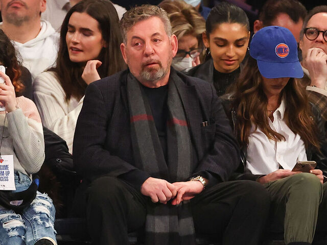 NEW YORK, NY - FEBRUARY 02: New York Knicks owner James L. Dolan sits courtside during the game against the Memphis Grizzlies on February 2, 2022 at Madison Square Garden in New York City.