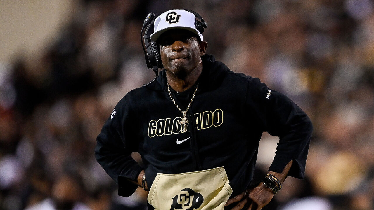 BOULDER, CO - SEPTEMBER 16: Head coach Deion Sanders of the Colorado Buffaloes looks on from the sideline in the third quarter against the Colorado State Rams at Folsom Field on September 16, 2023 in Boulder, Colorado.
