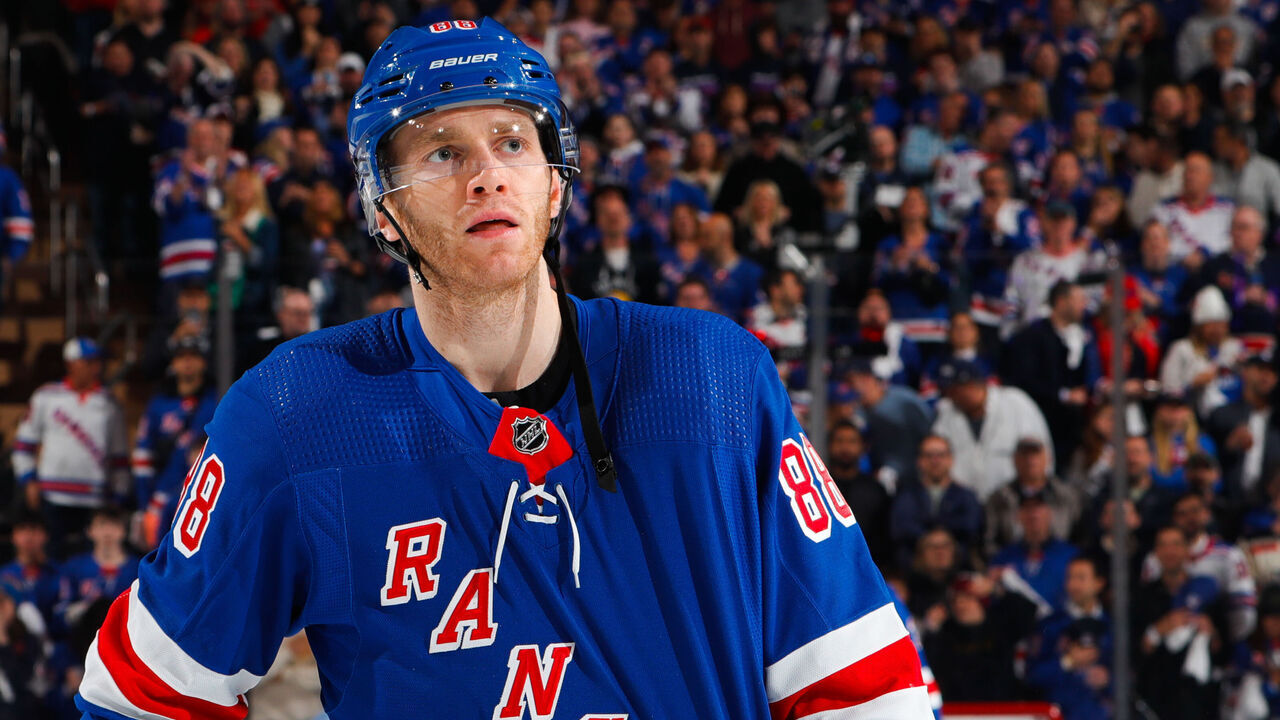 NEW YORK, NEW YORK - APRIL 22: Patrick Kane #88 of the New York Rangers looks on prior to the game against the New Jersey Devils in Game Three of the First Round of the 2023 Stanley Cup Playoffs at Madison Square Garden on April 22, 2023 in New York City.
