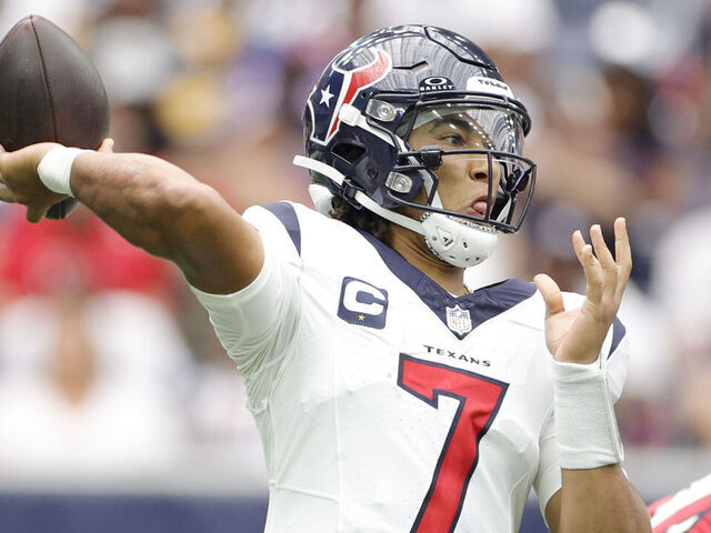 HOUSTON, TEXAS - SEPTEMBER 17: C.J. Stroud #7 of the Houston Texans in action against the Indianapolis Colts at NRG Stadium on September 17, 2023 in Houston, Texas.