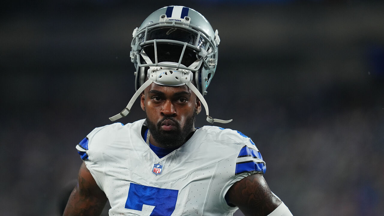 EAST RUTHERFORD, NEW JERSEY - SEPTEMBER 10: Trevon Diggs #7 of the Dallas Cowboys looks on against the New York Giants at MetLife Stadium on September 10, 2023 in East Rutherford, New Jersey.