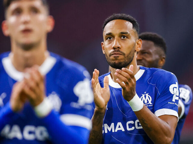 iAMSTERDAM, NETHERLANDS - SEPTEMBER 21: Pierre Emerick Aubameyang of Olympique Marseille looks on during the UEFA Europa League Group B match between AFC Ajax and Olympique de Marseille at Johan Cruijff Arena on September 21, 2023 in Amsterdam, Netherlands.