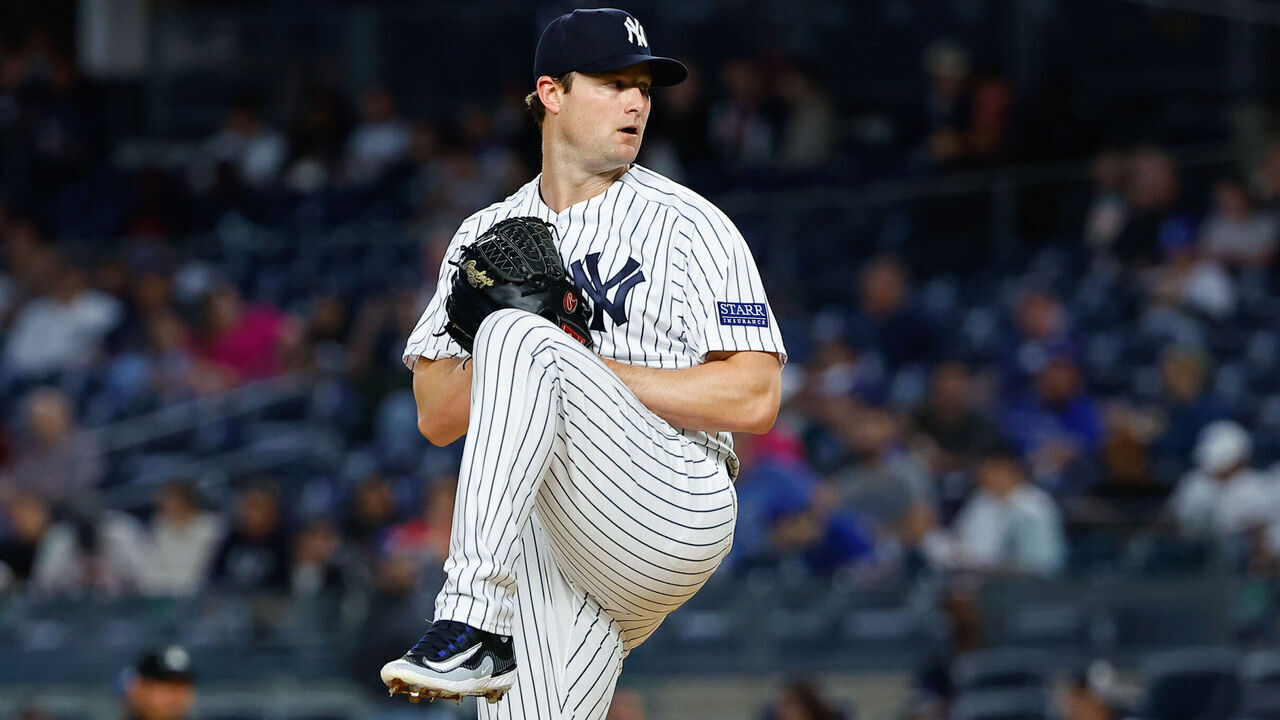 BRONX, NY - SEPTEMBER 21: Gerrit Cole #45 of the New York Yankees pitches during the first inning of the Major League Baseball game against the Toronto Blue Jays on September 21, 2023 at Yankee Stadium in the Bronx, New York.