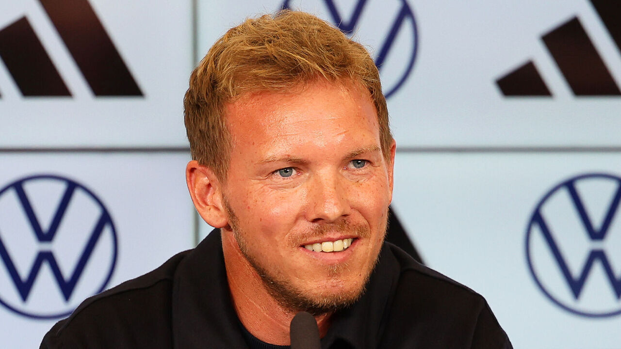 22 September 2023, Hesse, Frankfurt/Main: Soccer: DFB, national team, press conference after the presidium meeting. The new national coach Julian Nagelsmann speaks at a press conference. Photo: Jörg Halisch/dpa