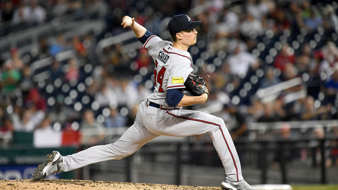 WASHINGTON, DC - SEPTEMBER 21: Atlanta Braves pitcher Max Fried (54) throws a pitch during the Atlanta Braves versus Washington Nationals MLB game at Nationals Park on September 21, 2023 in Washington, D.C..