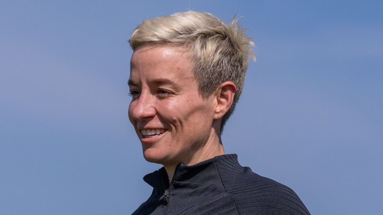 WEST CHESTER, OH - SEPTEMBER 19: Megan Rapinoe of the United States warms up during USWNT training at David L. Olberding Training Center on September 19, 2023 in West Chester, Ohio.