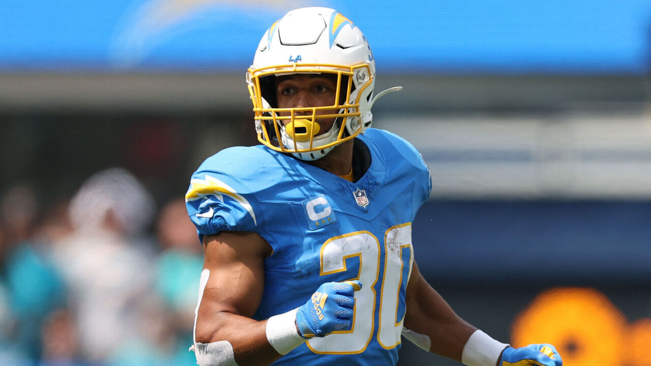 INGLEWOOD, CALIFORNIA - SEPTEMBER 10: Austin Ekeler #30 of the Los Angeles Chargers comes in motion during a 36-34 loss to the Miami Dolphins at SoFi Stadium on September 10, 2023 in Inglewood, California.