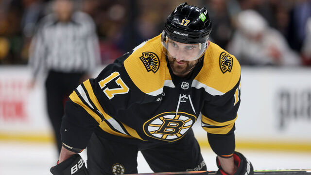 BOSTON, MASSACHUSETTS - APRIL 26: Nick Foligno #17 of the Boston Bruins looks on against the Florida Panthers during the first period in Game Five of the First Round of the 2023 Stanley Cup Playoffs at TD Garden on April 26, 2023 in Boston, Massachusetts.