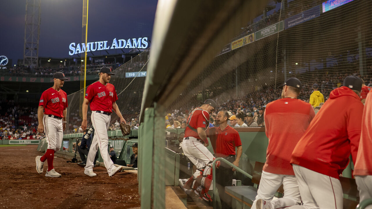 BOSTON, MASSACHUSETTS - SEPTEMBER 14: Nick Robertson #73 of the Boston Red Sox walks in from the bullpen before game two of a doubleheader against the New York Yankees on September 14, 2023 at Fenway Park in Boston, Massachusetts.