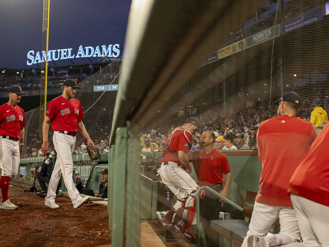 BOSTON, MASSACHUSETTS - SEPTEMBER 14: Nick Robertson #73 of the Boston Red Sox walks in from the bullpen before game two of a doubleheader against the New York Yankees on September 14, 2023 at Fenway Park in Boston, Massachusetts.