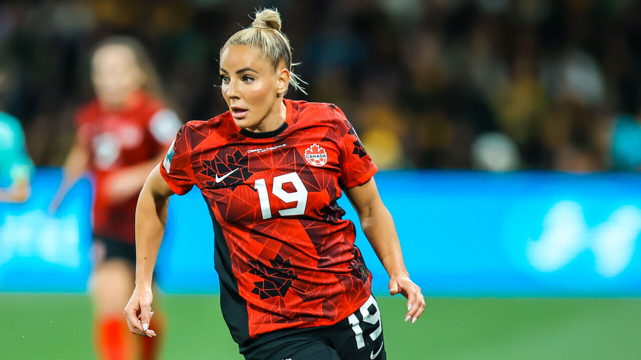 MELBOURNE, AUSTRALIA - JULY 31: Adriana LEON of Canada as Australia plays Canada at the FIFA Women's World Cup Australia & New Zealand 2023 at Melbourne Rectangular Stadium.