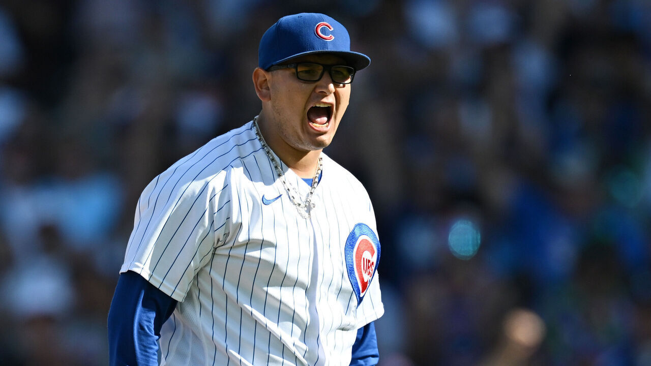 CHICAGO, ILLINOIS - SEPTEMBER 23: Javier Assad #72 of the Chicago Cubs reacts after getting out of the top of the seventh inning against the Colorado Rockies at Wrigley Field on September 23, 2023 in Chicago, Illinois.
