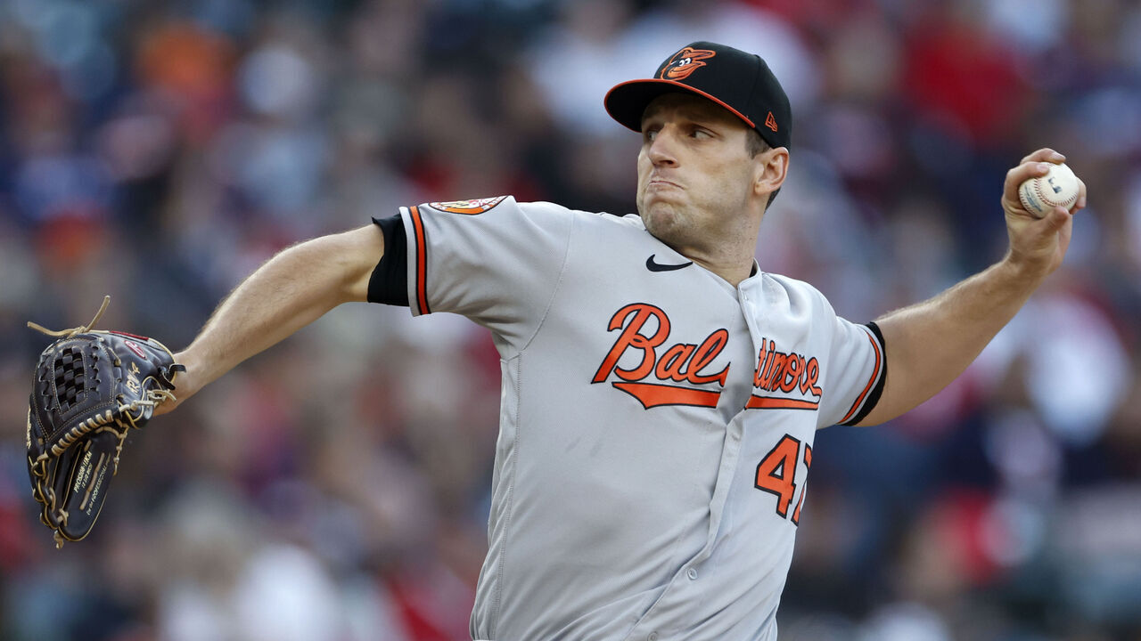 CLEVELAND, OH - SEPTEMBER 23: John Means #47 of the Baltimore Orioles pitches against the Cleveland Guardians during the first inning at Progressive Field on September 23, 2023 in Cleveland, Ohio.