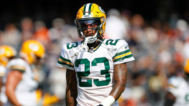 CHICAGO, IL - SEPTEMBER 10: Green Bay Packers cornerback Jaire Alexander (23) warms up prior to a regular season game between the Green Bay Packers and the Chicago Bears on September, 10, 2023, at Soldier Field in Chicago, IL.