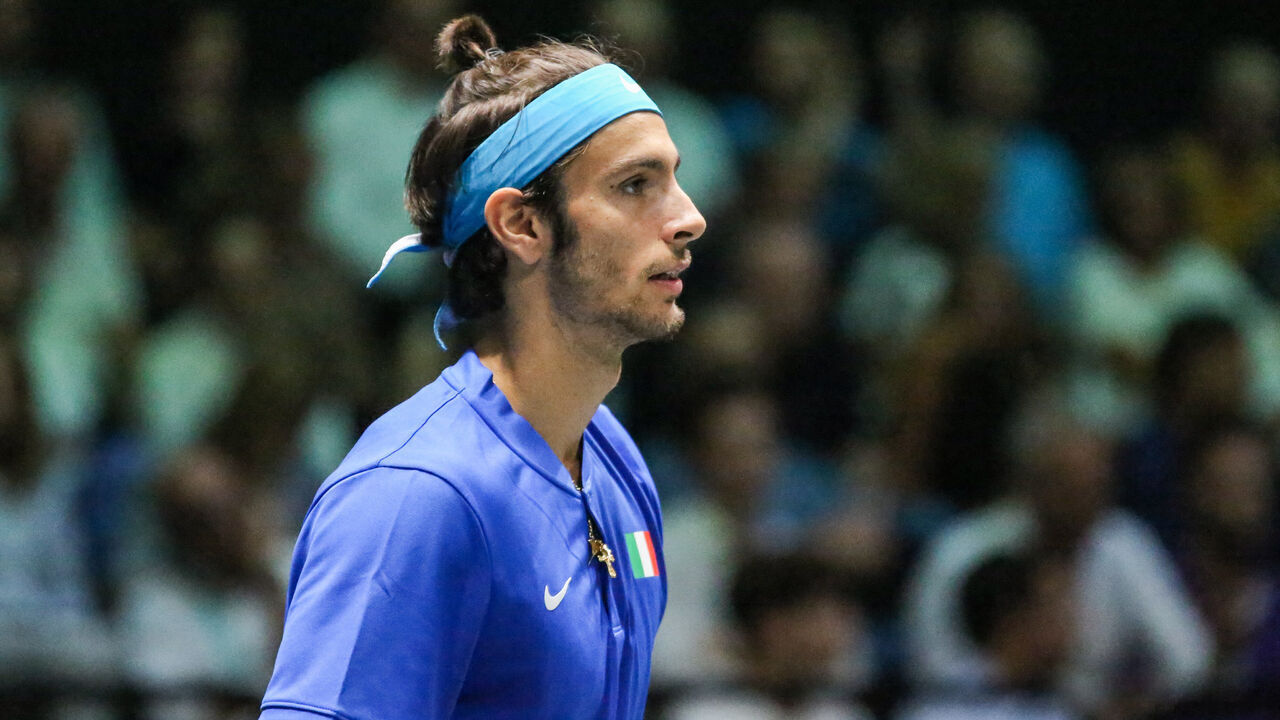 BOLOGNA, ITALY - SEPTEMBER 13: Lorenzo Musetti of Italy during Davis Cup Finals Group Stage Bologna - Day 2 at Unipol Arena on September 13, 2023 in Bologna, Italy.